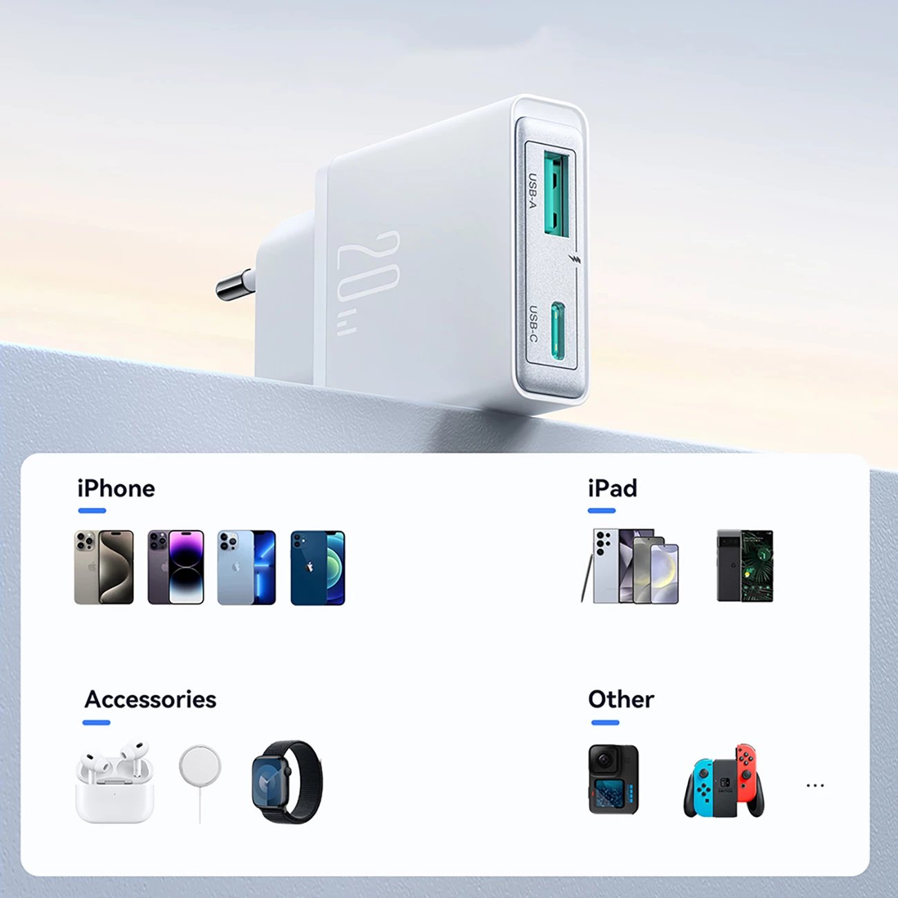 Karikues muri Joyroom JR-TCF14, 20W, 2 porta USB-A/USB-C, i bardhë
