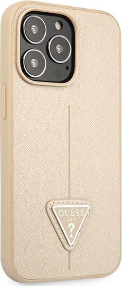 Mbështjellës Guess GUHCP13LPSATLE për iPhone 13/13 Pro 6.1", Saffiano Triangle Logo, bezhë