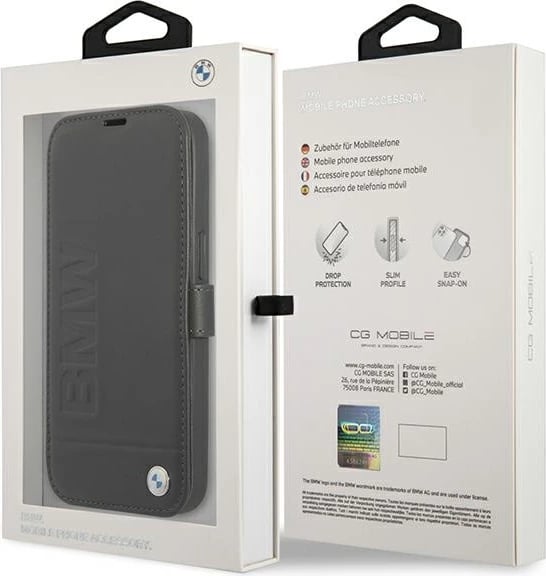 Mbështjellës BMW Signature për iPhone 13 mini, lëkurë, i zi