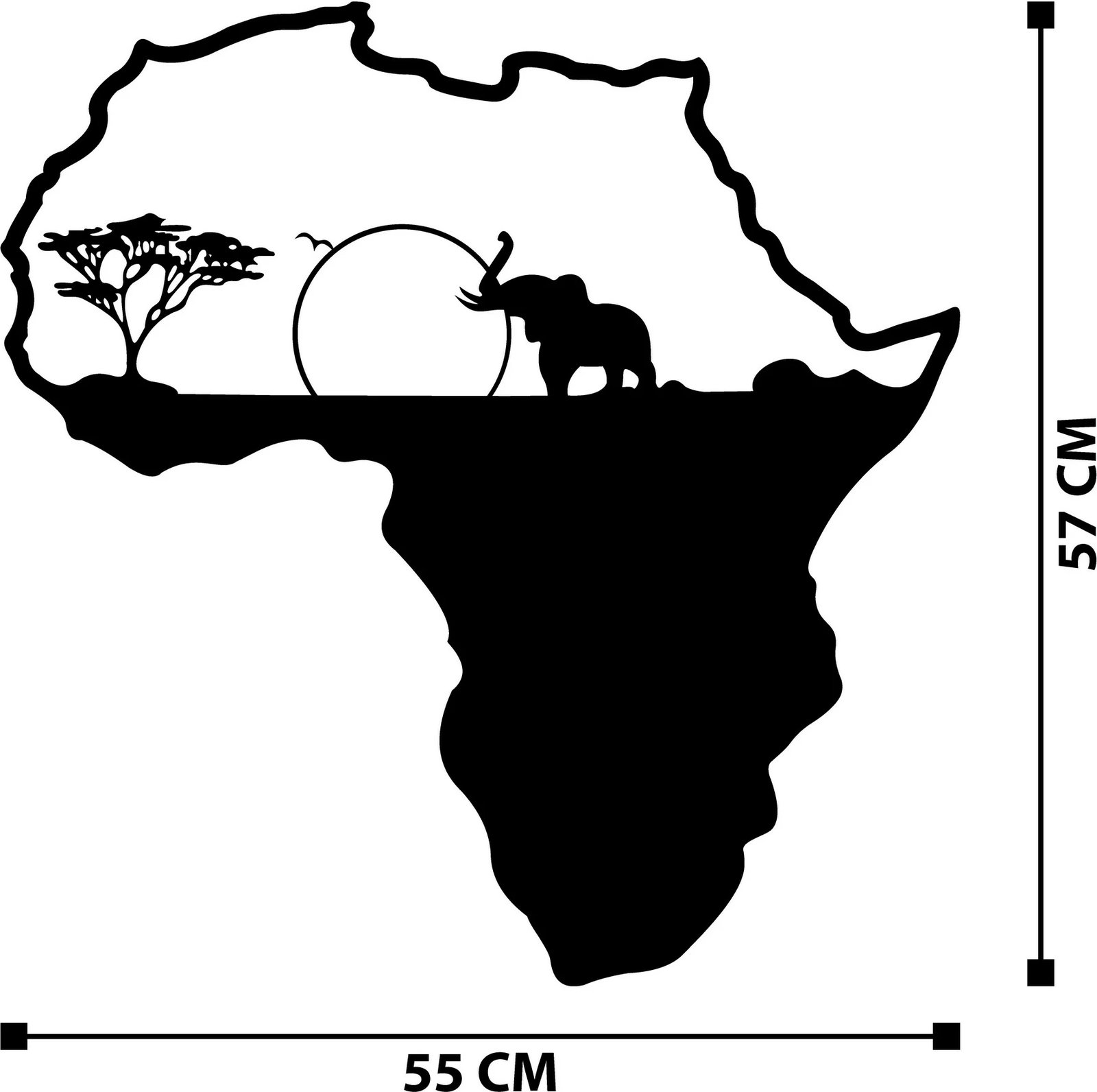 Aksesor dekorativ metalik për mur, Wallity, Afrika 1, ngjyrë e zezë, 55x57cm