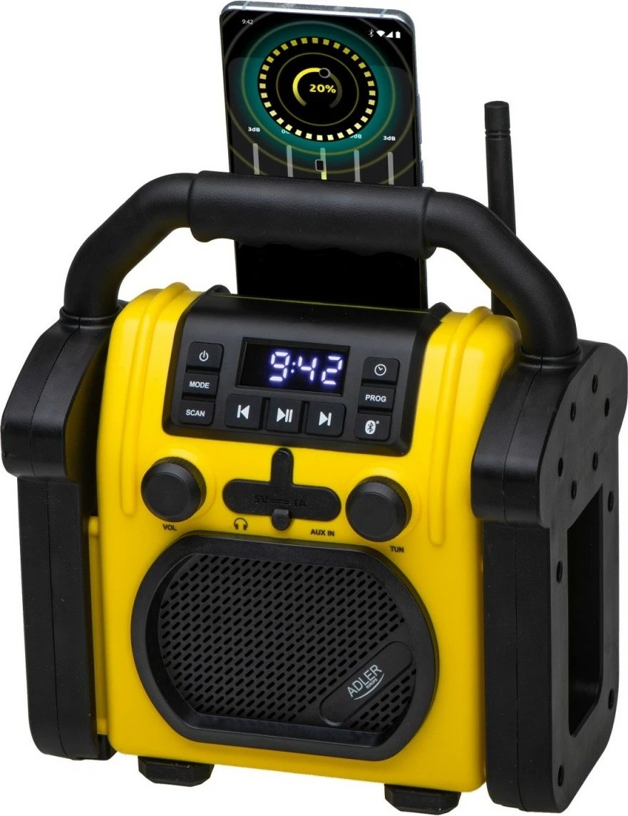 Radio ndërtimi, Adler AD1911, Bluetooth 5.1, FM, IPX54, 10W, AUX, karikim 5V, e zezë/e verdhë