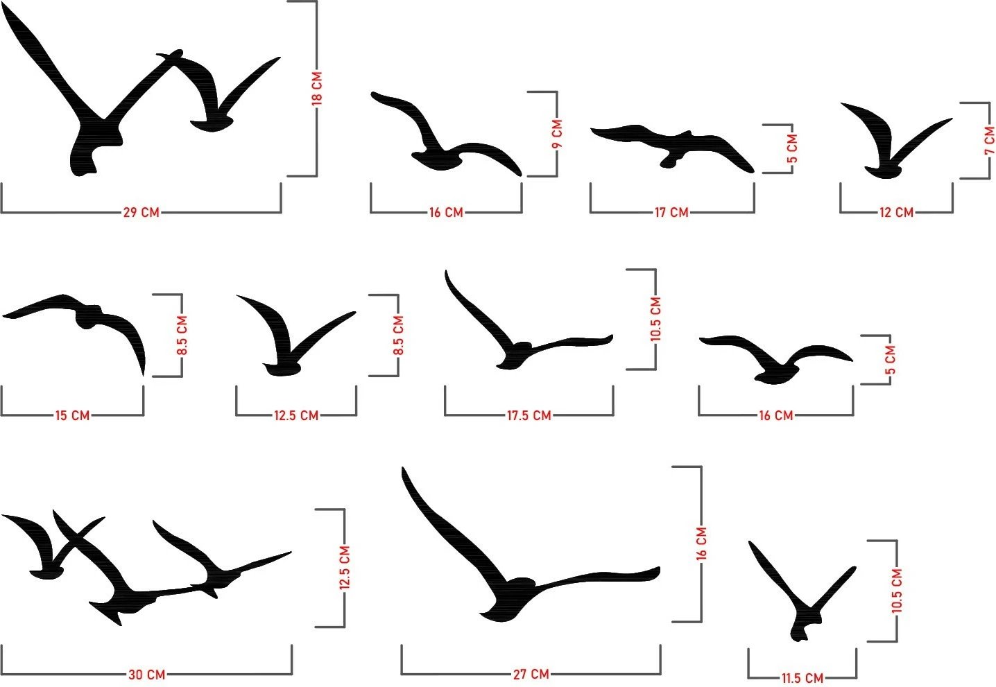 Aksesor muri dekorativ metalik Wallity, Migration, set 11 copë, ngjyrë e zezë
