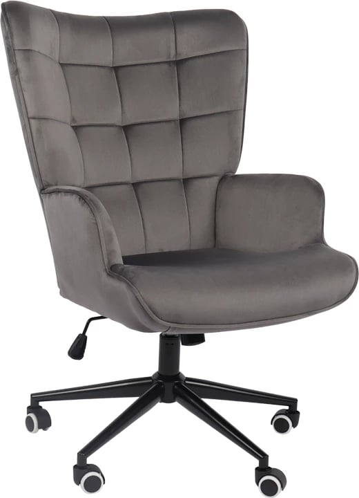 Karrige rrotulluese Lobima, kadife gri e errët, bazë e zezë, 71x68x104cm