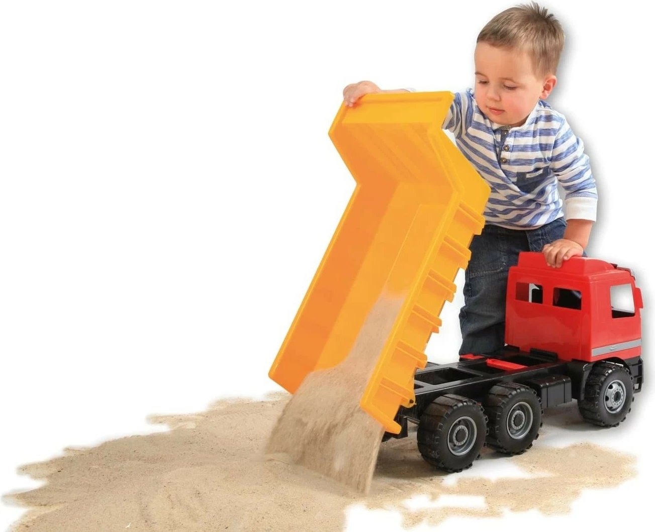 Kamion lodër Lena Mercedes Actros, 62 cm, plastik, Kuq/Verdhë