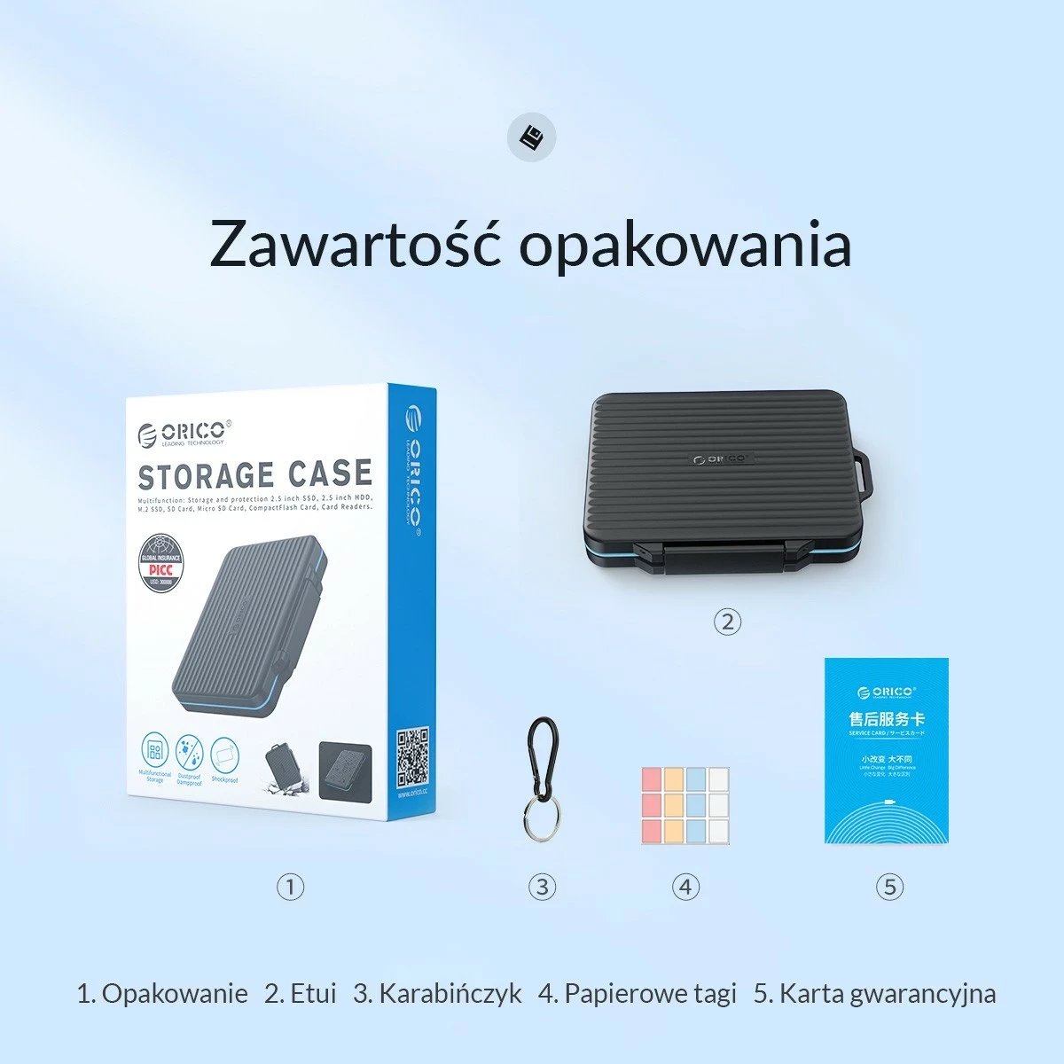 Mbështjellës Orico për karta memorie, 4*SD, 13*microSD, ngjyrë zezë-blu Mbështjellës Orico për karta memorie, 4*SD, 13*microSD, ngjyrë zezë-blu