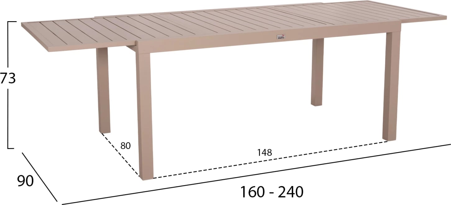 Tavolinë ngrënieje e zgjatshme KRUM, alumin, ngjyrë kapuçino, FH6277.04, 160-240x90x73cm