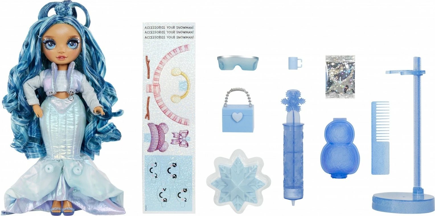 Kukull Rainbow High Winter Wonderland Skyler, 11 inç, me borë magjike dhe aksesorë, Blu