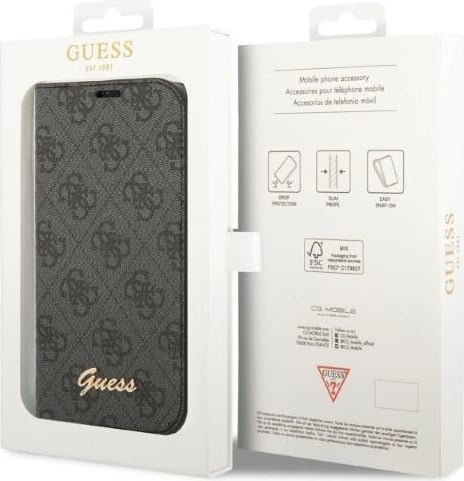 Mbështjellës Guess Bookcase 4G Vintage Gold Logo për iPhone 14, 6.1", e zezë