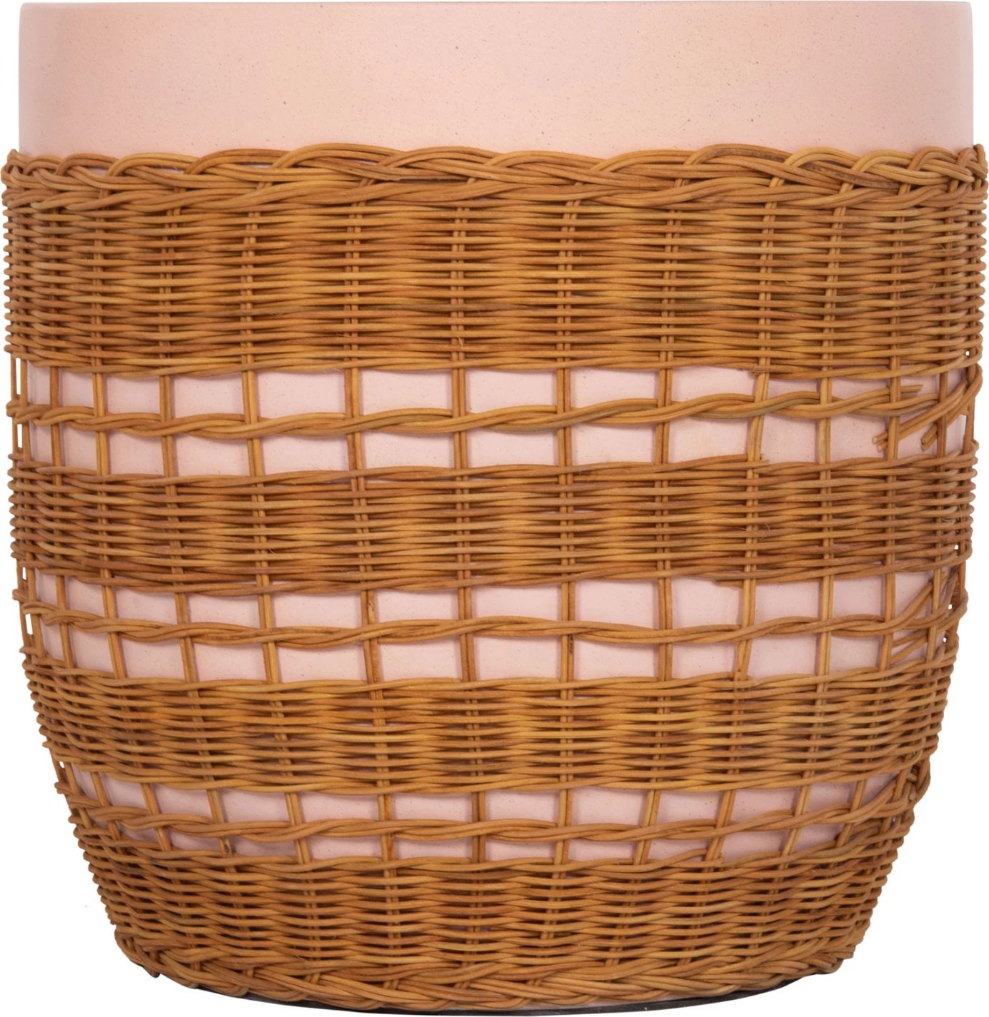 Tavolinë anësore rrethore VILHENA, fibër çimentoje, rozë, ratan natyral, FH18166, 44.5x45cm