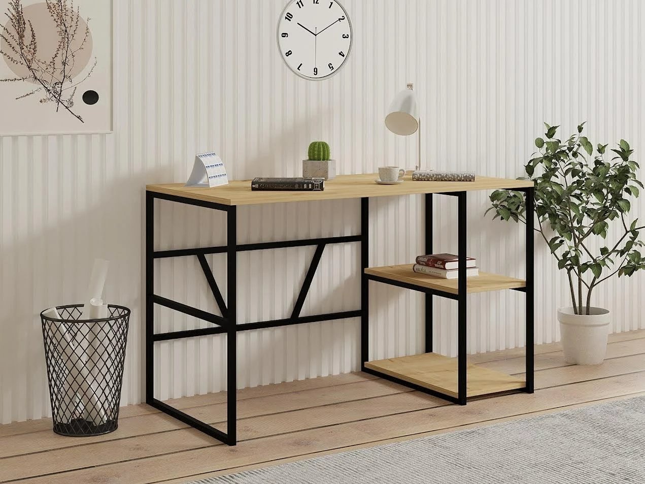 Tavolinë studimi Hanah Home, ngjyrë Sapphire Oak, me rafte