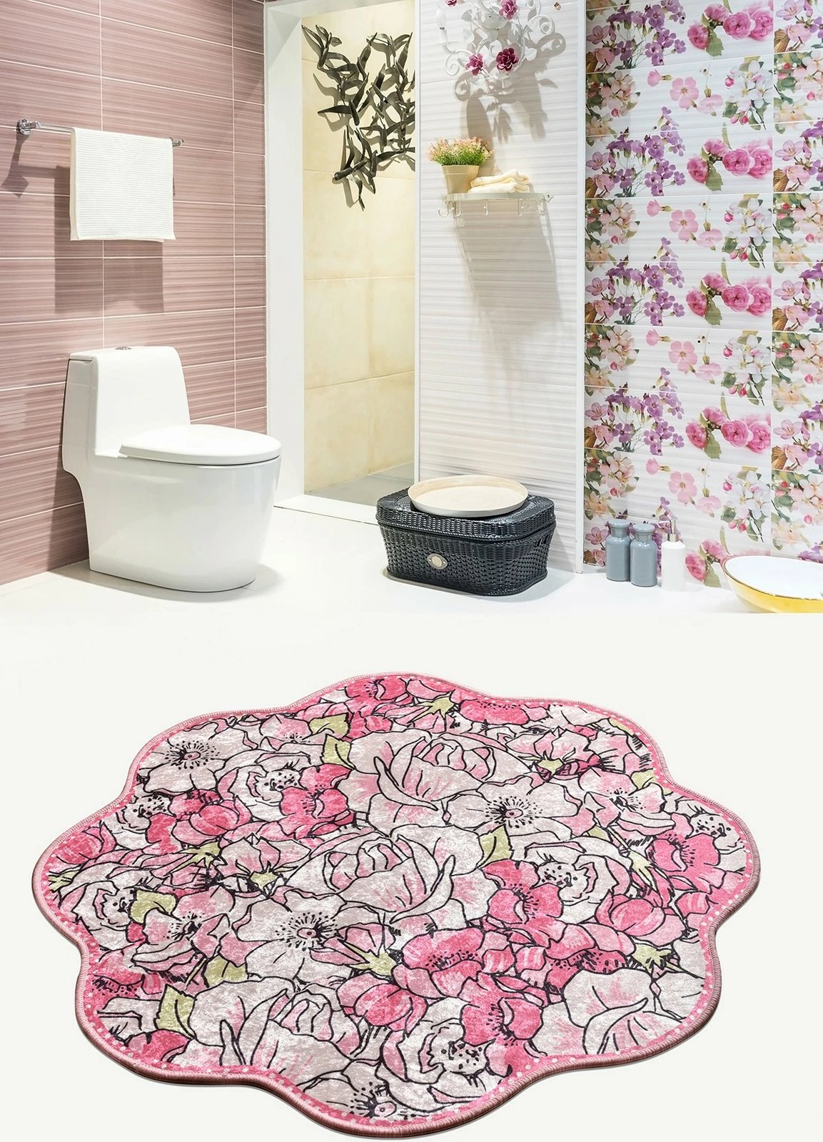 Tapet për banjo Mijölnir, formë roze, 100 cm, ngjyrë rozë