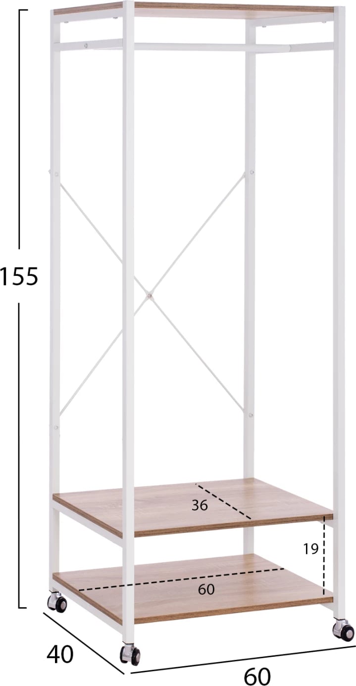 Mobilje hyrëse, ngjyrë sonama, kornizë metalike e bardhë, FH2409.02, 60x40x155 cm