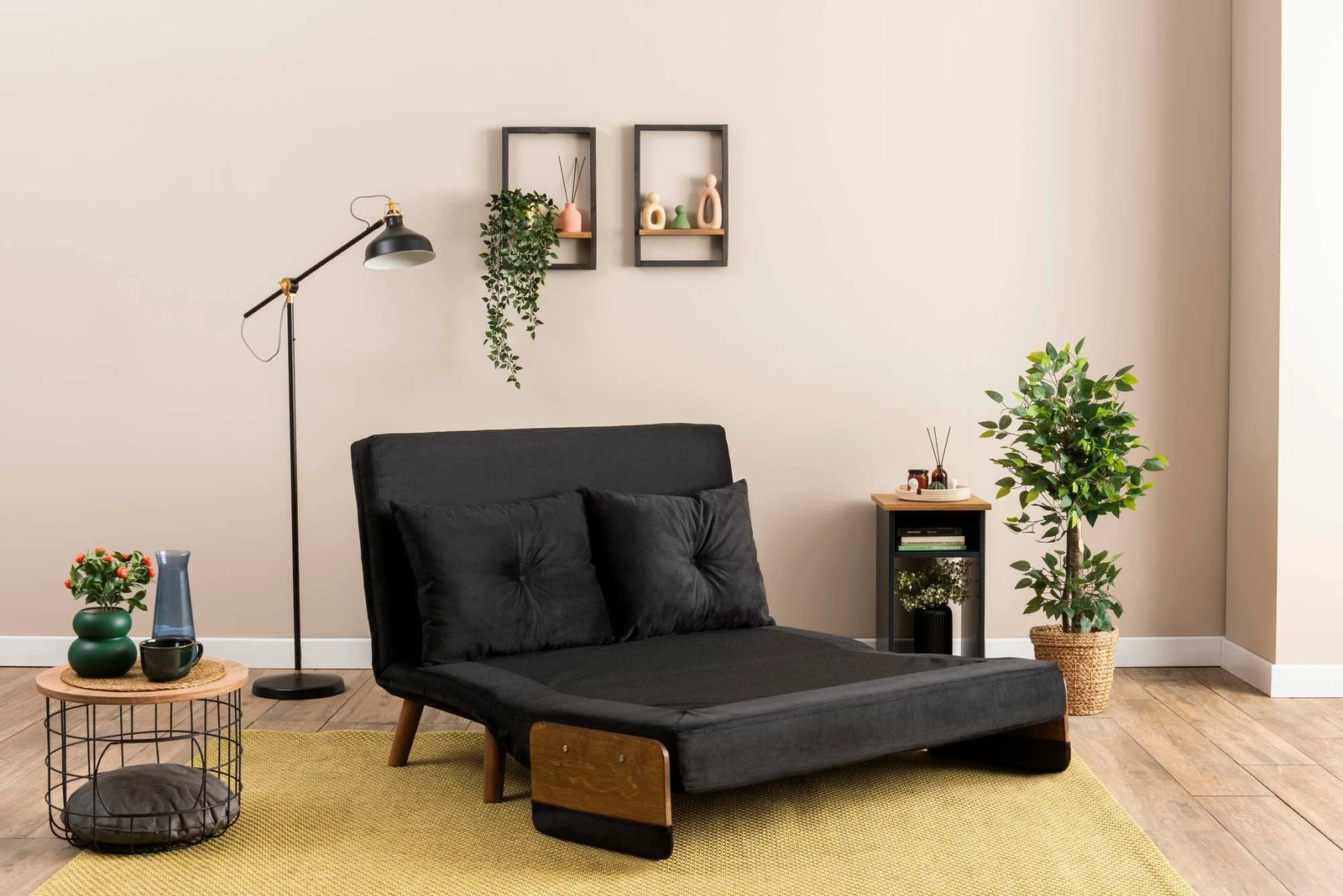 Divan-krevat dy ulëshe Atelier del Sofa Cosmo, ngjyrë e zezë