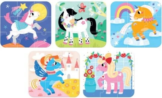 Puzzle për fëmijë CzuCzu I Arrange Ponies, 45 pjesë, 5 puzzle, shumëngjyrësh