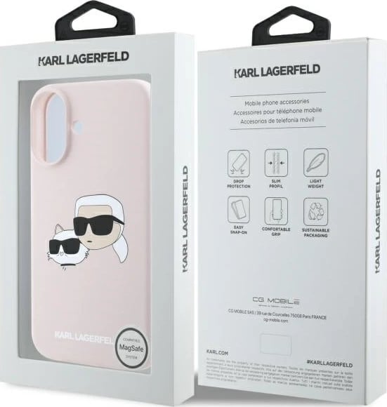 Mbështjellës Karl Lagerfeld Silicone Case Heads Print MagSafe për iPhone 16, Rozë