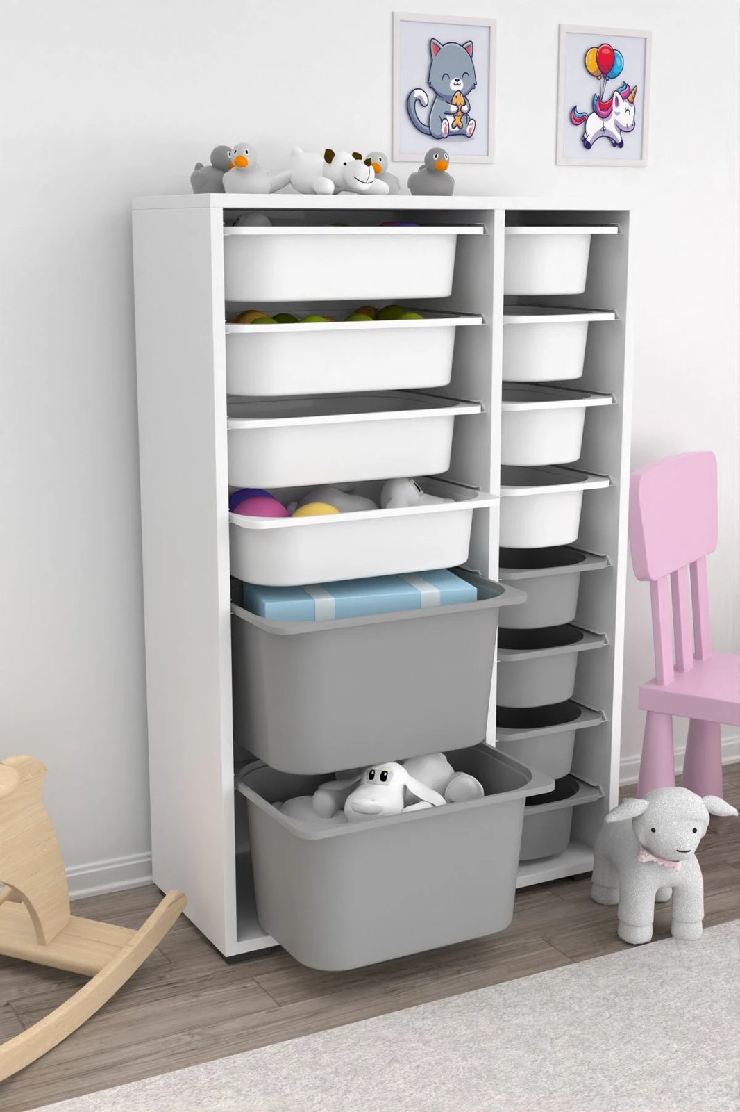 Dollap multifunksional Hanah Home, Rine 2D4K8U, i bardhë, gri