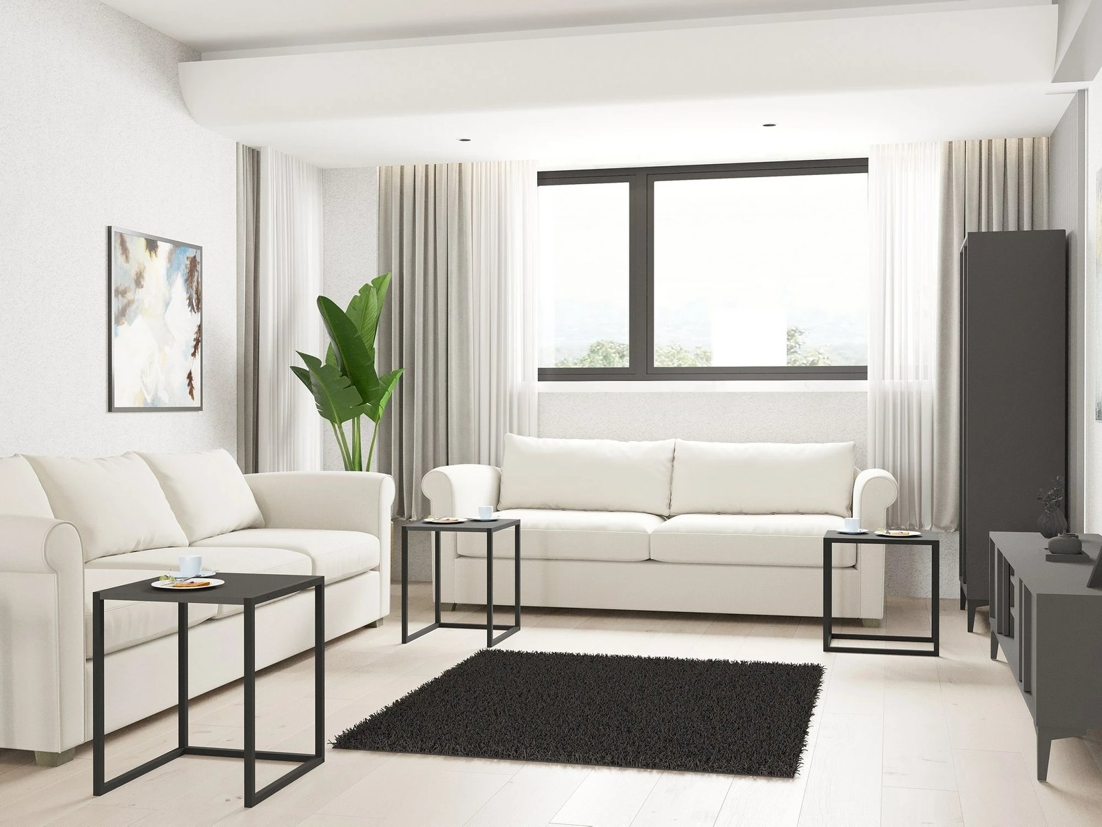 Set tavolinash ndihmëse (3 copë), Skye Decor, tali - e zezë, antracit