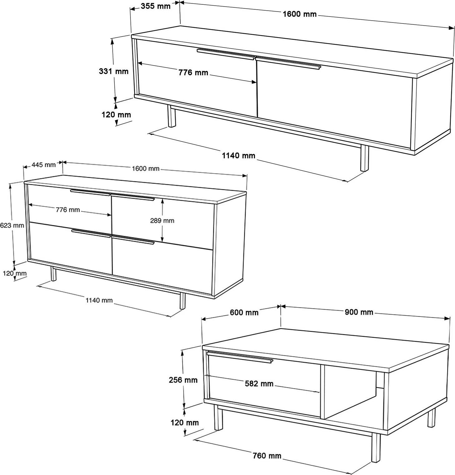 Set mobiljesh për dhomë dite Hanah Home, ON20-SU, ngjyrë lisi