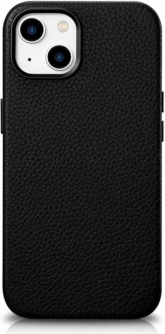 Mbështjellës iCarer Litchi Premium për iPhone 14, lëkurë natyrale, MagSafe, i zi