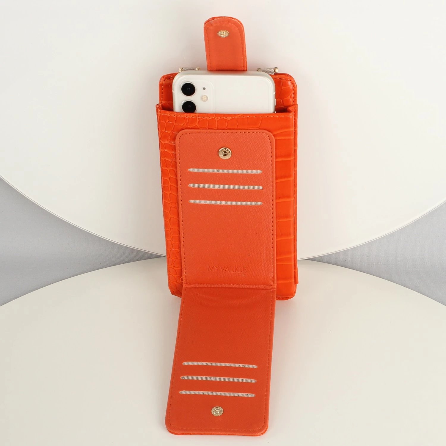 Kuletë-portofol për telefon, lëkurë, ngjyrë portokalli, Zoozie Bags, 1210