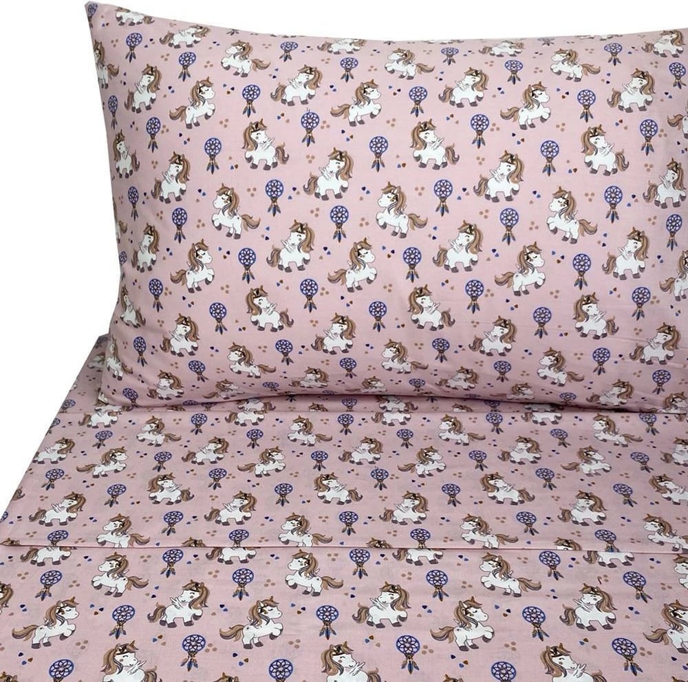 Set çarçafësh për fëmijë Astron Boho Unicorn, Një Person, 100% Pambuk, 175x260cm