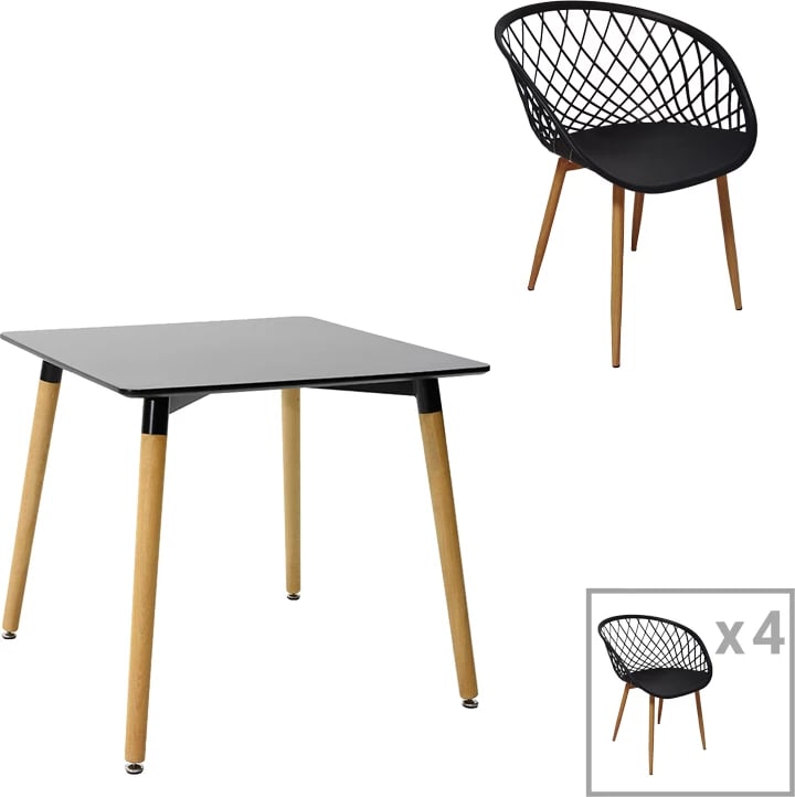 Tavolinë me karrige Ezra-Natali, ngjyrë natyrale e zezë, 80x80x76cm