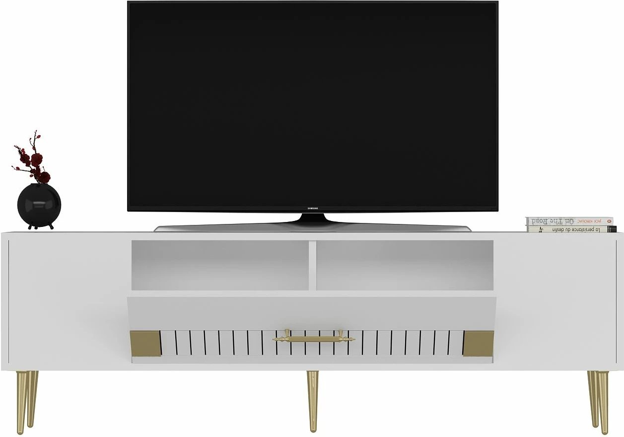 Komodë TV, ngjyrë e bardhë dhe ari, Skye Decor, Dekolp4
