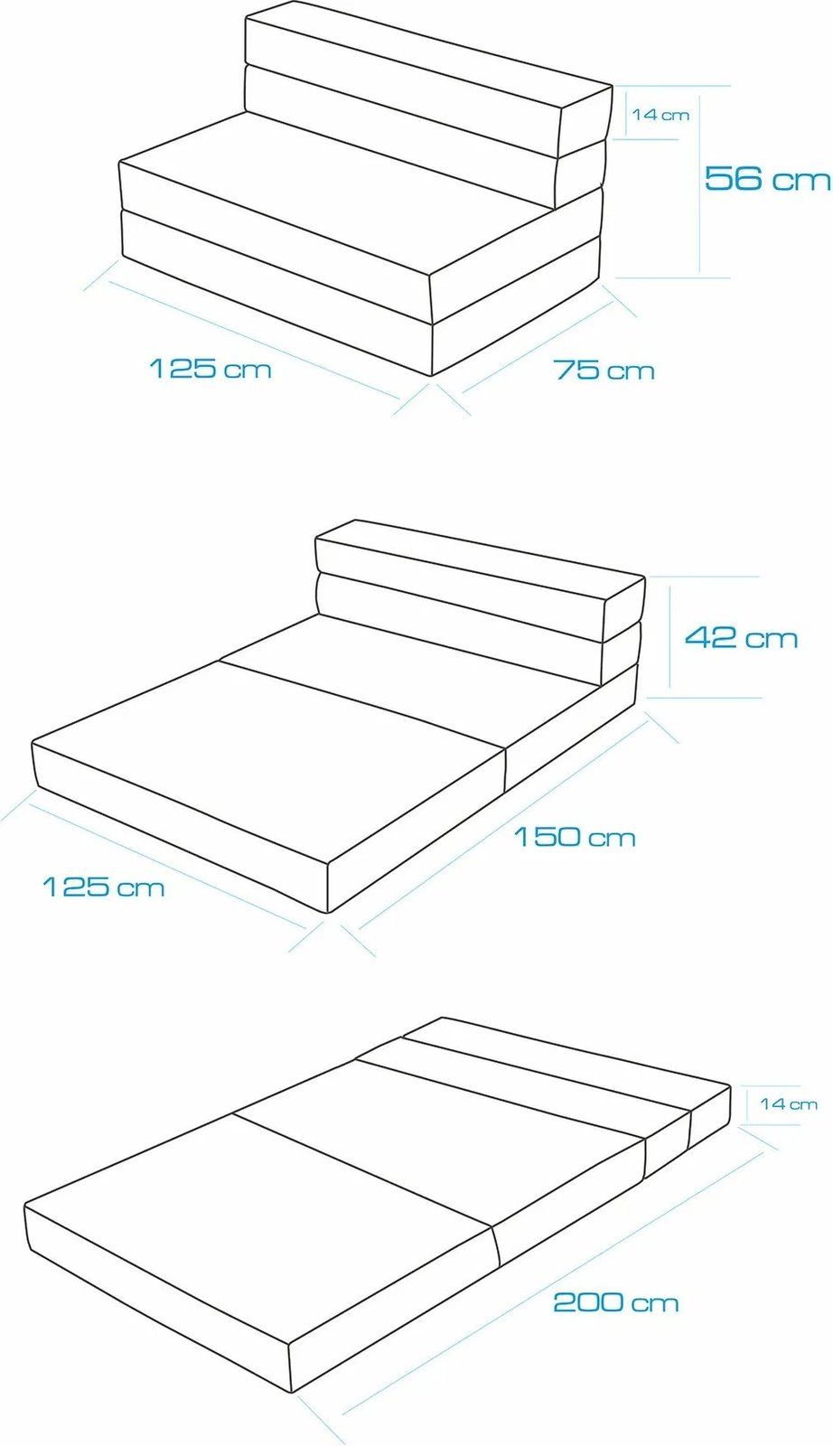 Divan-krevat dy vendësh Valeria, ngjyrë e kaltër, Atelier del Sofa