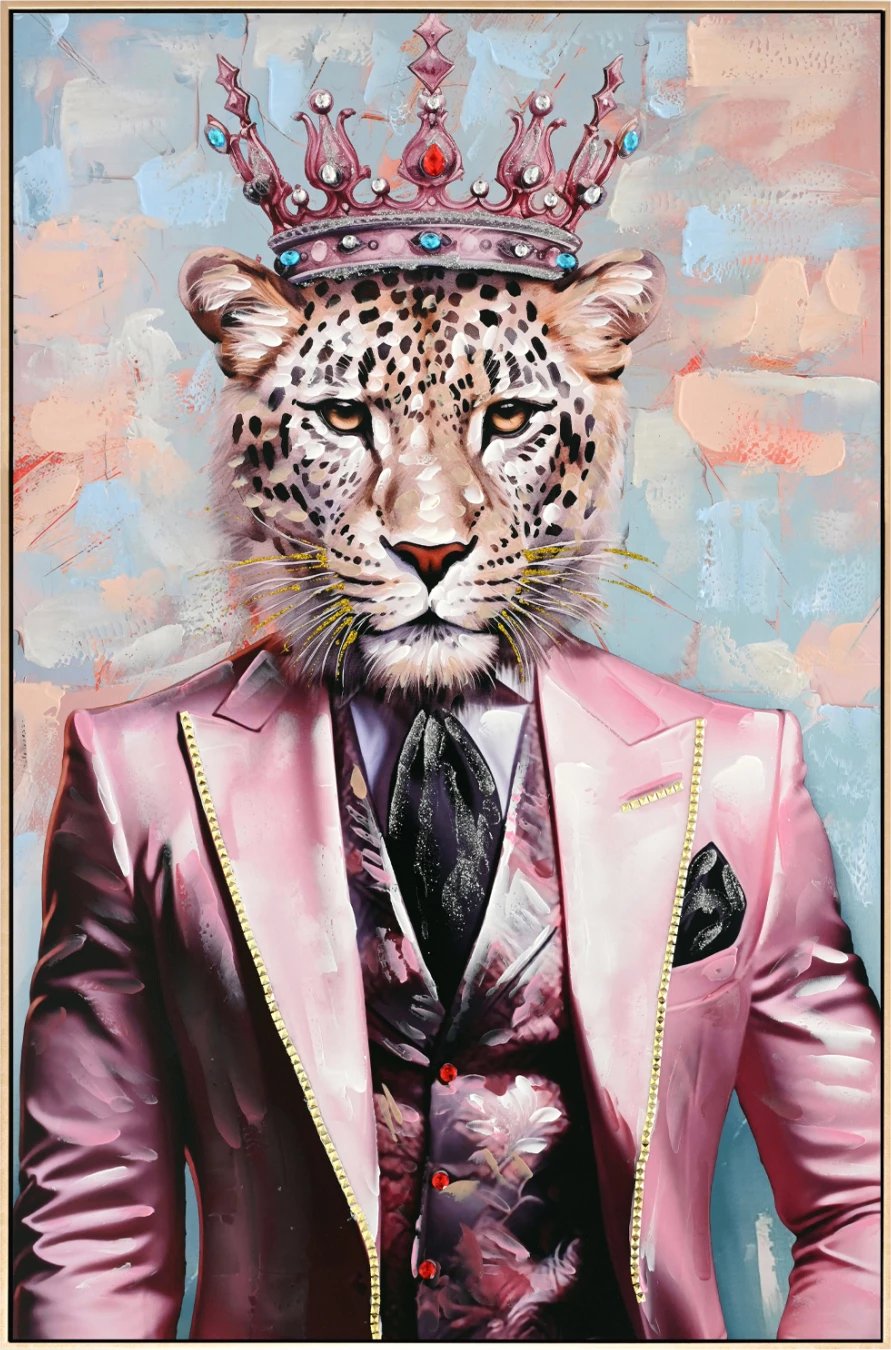 Pikturë muri FH4540 me kornizë PS bezhë, kanavacë e printuar me figurë leopardi, 82x4.5x122 cm