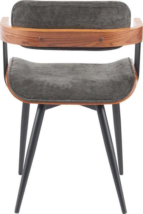 Karrige Cameo me krahë, metal i zi, dru arre, stof gri e errët, 53x49.5x75.5cm