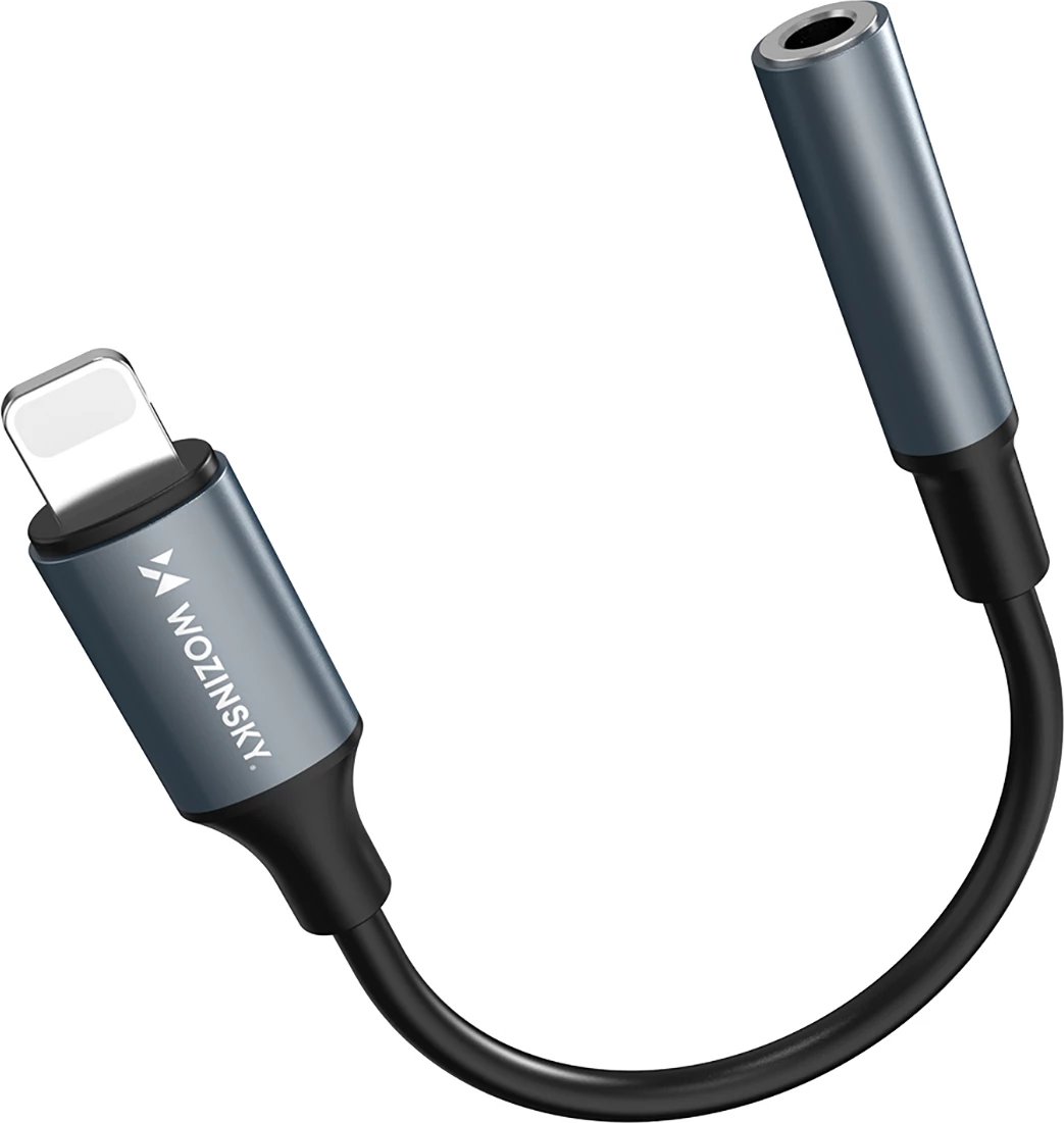 Adapter audio Lightning në 3.5 mm mini jack, Wozinsky, WALJ-01, alumini + TPE/nylon, HiFi, kompatibil me iPhone/iPad, zi