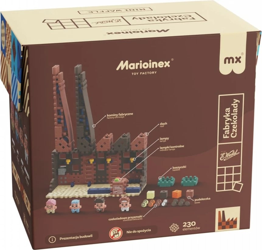 Set lodrash ndërtimi Marioinex Mini Waffle Fabryka Czekolady, 230 elemente, shumëngjyrëshe