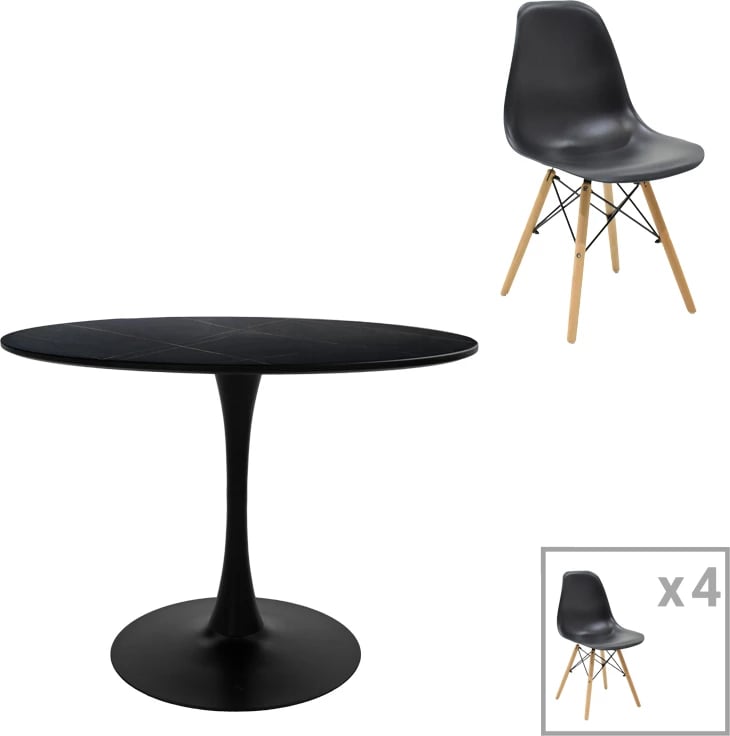 Set tavoline me karrige, ngjyrë mermeri e zezë,, D120x75cm