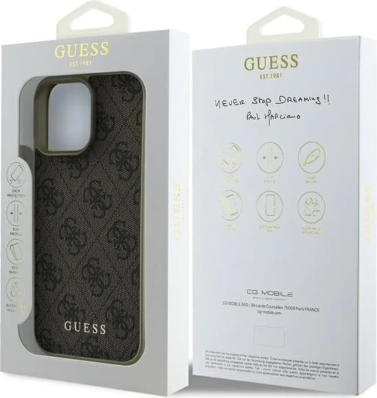 Mbështjellës Guess 4G Charms Collection për iPhone 16 Pro, kafe