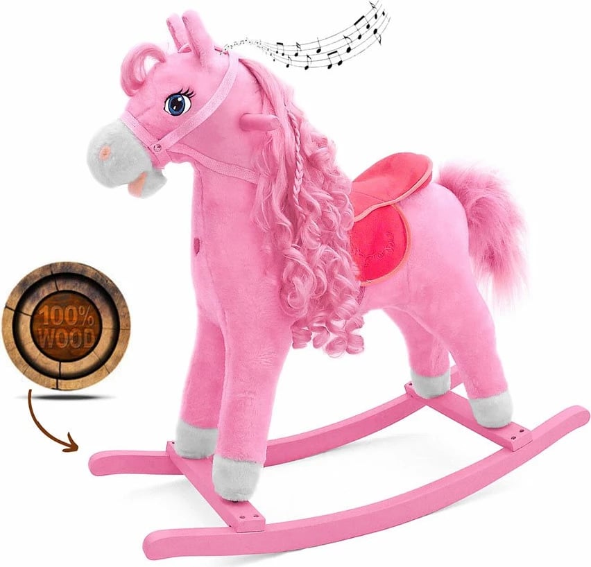 Kalë lëkundës, Milly Mally, Princess, me melodi dhe lëvizje bishti/goje, pelush, deri 30 kg, 18+ muaj, rozë