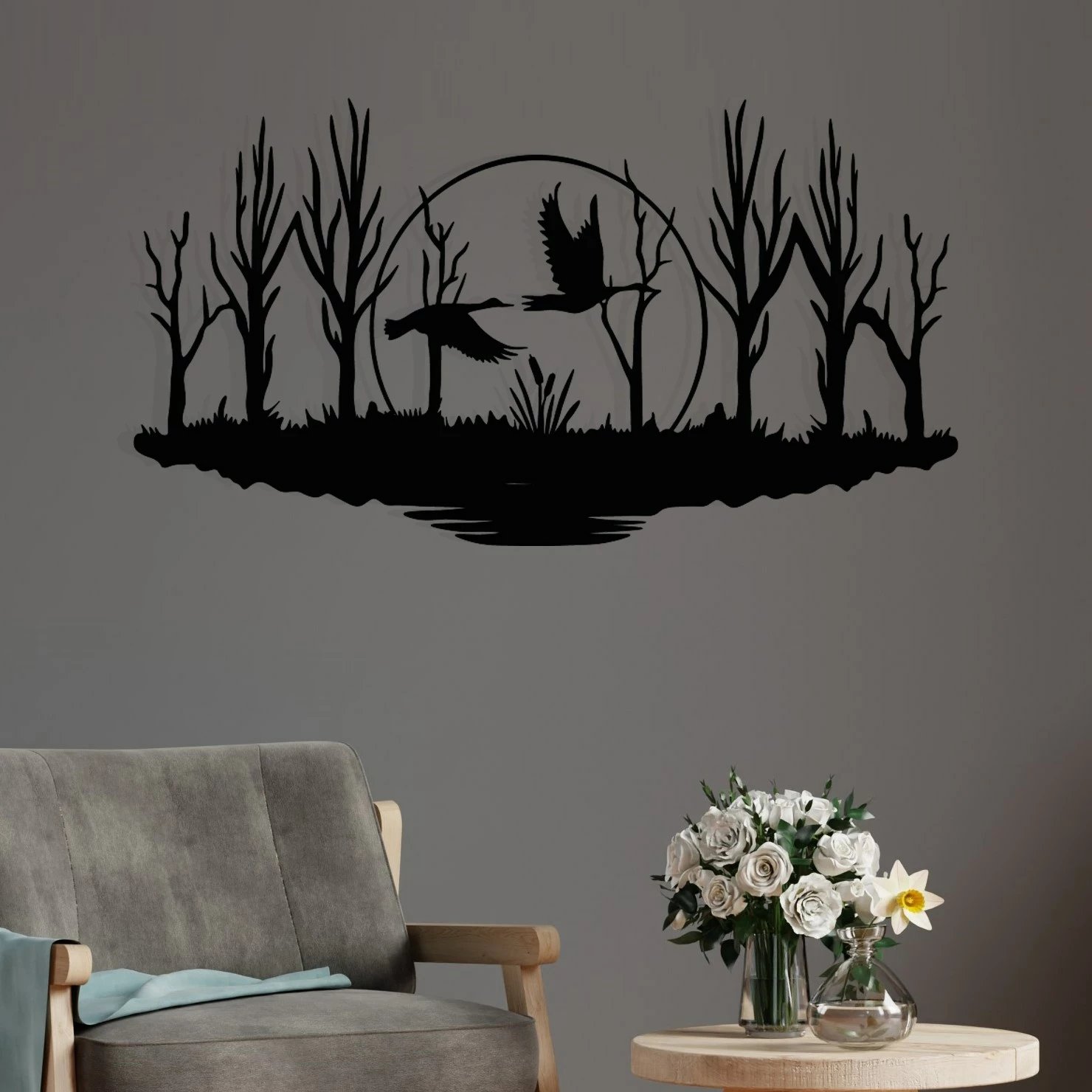 Aksesor dekorativ muri prej metali, Wallity, Estate, ngjyrë e zezë, 70x38cm