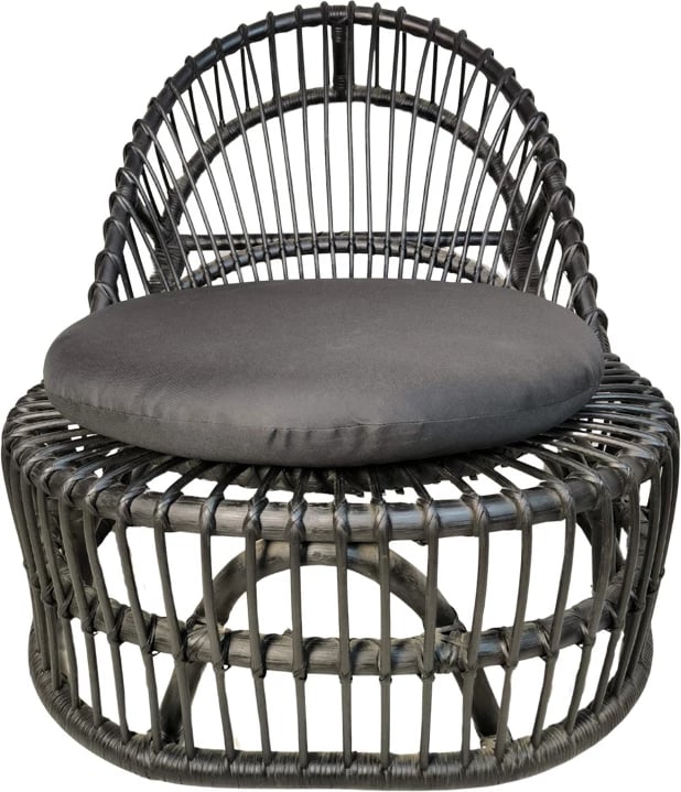 Fotel Tromso, ratan i zi PE, jastëk i zi, 80x85x98cm