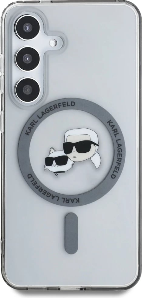 Mbështjellës Karl Lagerfeld Button Karl & Choupette Heads Printed Logo MagSafe për Samsung Galaxy S25, Zi