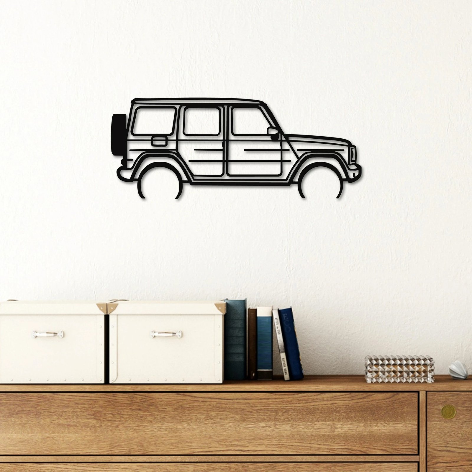 Aksesor dekorativ metalik për mur, Wallity, Mercedes G-Class, ngjyrë e zezë, 73x30cm