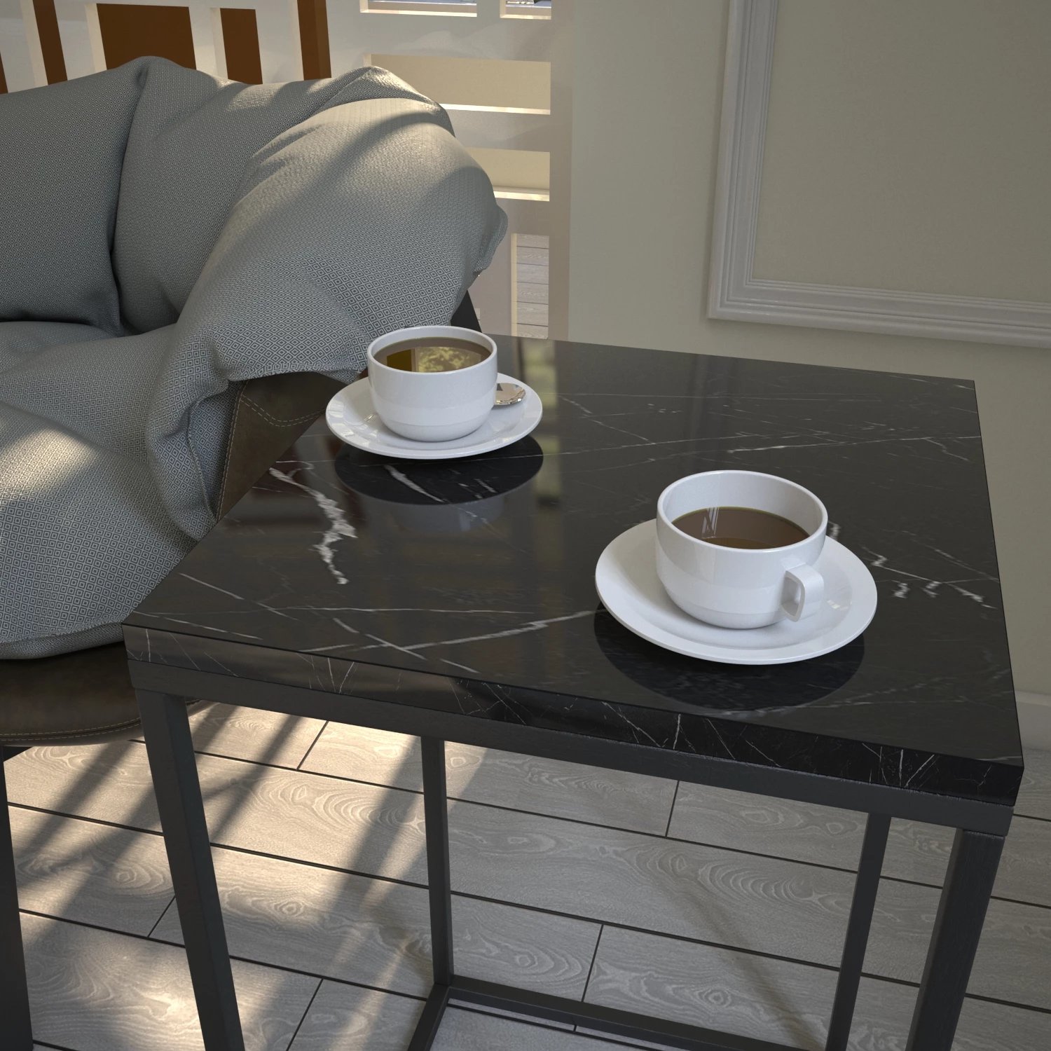 Tavolinë anësore Hanah Home, Pure - Royal, e zezë dhe e bardhë