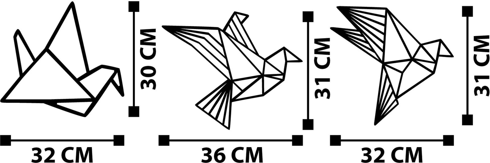 Aksesor dekorativ metalik për mur, Wallity, origami, ngjyrë e zezë