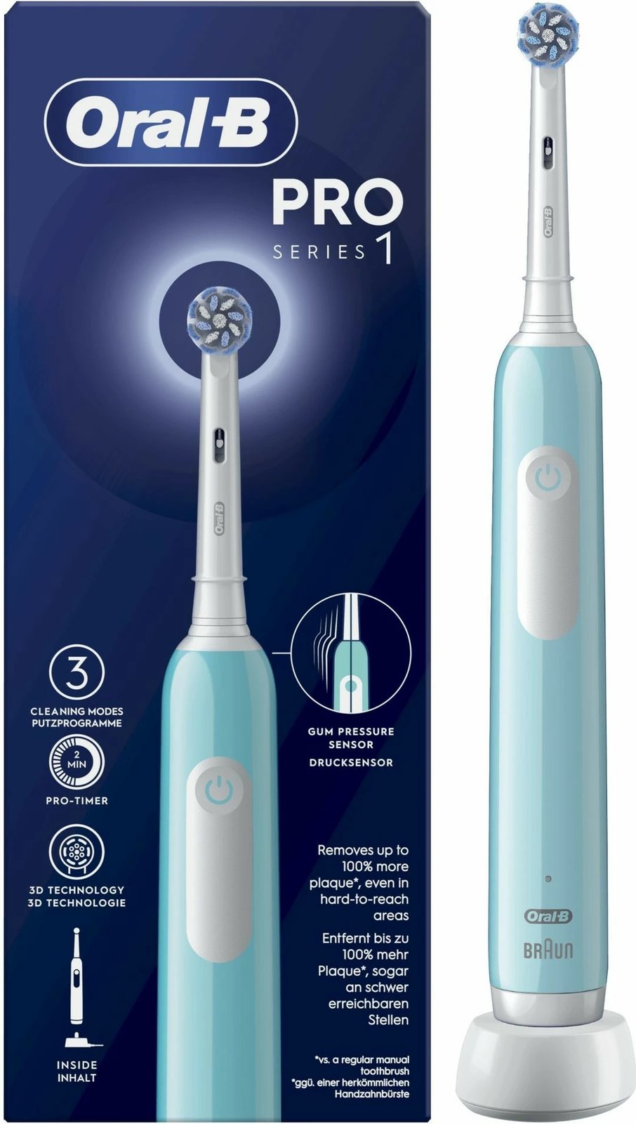 Furçë dhëmbësh elektrike Oral-B Pro 1 Sensitive Clean, 3D efekt, Blu