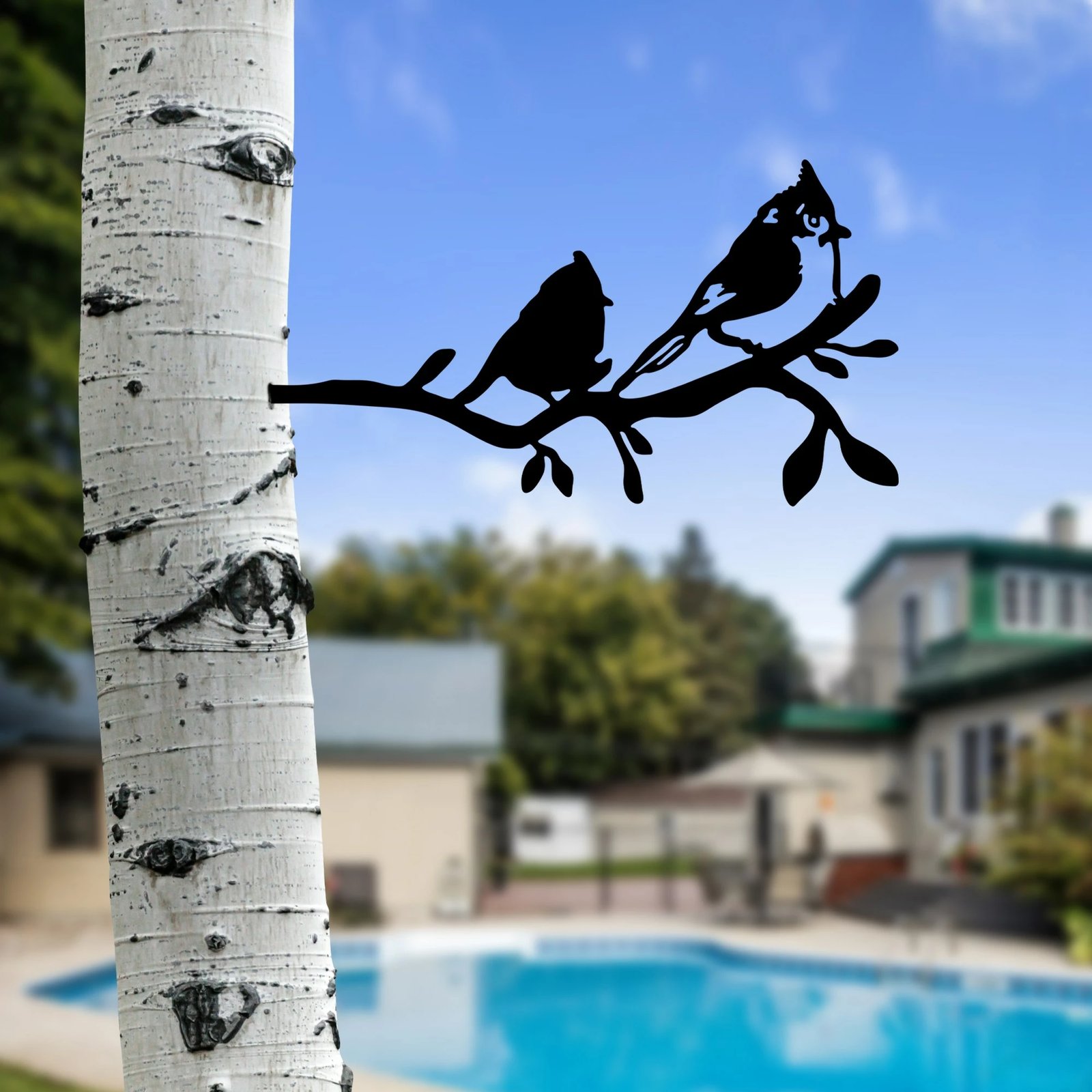 Dekor për kopsht, zogj në degë, ngjyrë e zezë, Aberto Design, 45x23cm