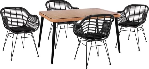 Set 5 pjesë Allegra Wicker me Tavolinë 140x80x78, Ngjyrë Bezhë & E Zezë, FH10508