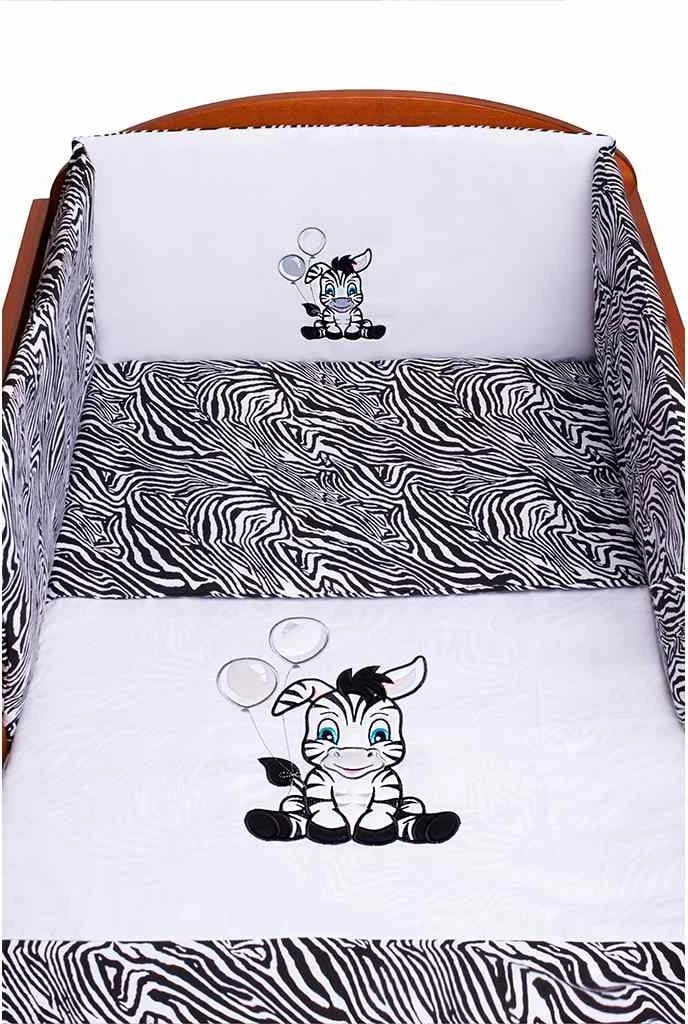 Set shtrati për krevat bebe, New Baby Zebra, 3 pjesë, mbulesë 100x135, jastëk 40x60, çarçaf me goma ~180 cm, pambuk 100%, bardh e zi