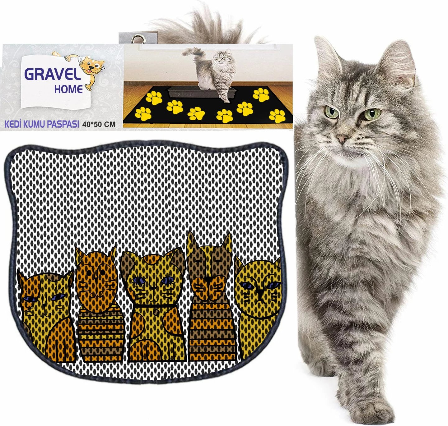 Tapet për rërë maceje, shumëngjyrësh, Paws & Whiskers, Kdkafa0229, 40x50cm