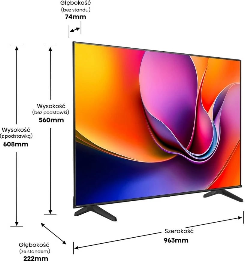 Televizor LED, Hisense 43A6Q, 43 inch 4K UHD, Smart TV VIDAA, 60Hz, HDR10+ Dolby Vision, Bluetooth