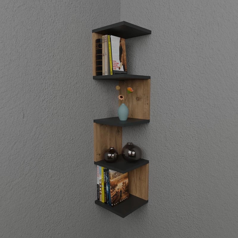 Raft muri zigzag, ngjyrë lisi-antracit, 25x25x109cm