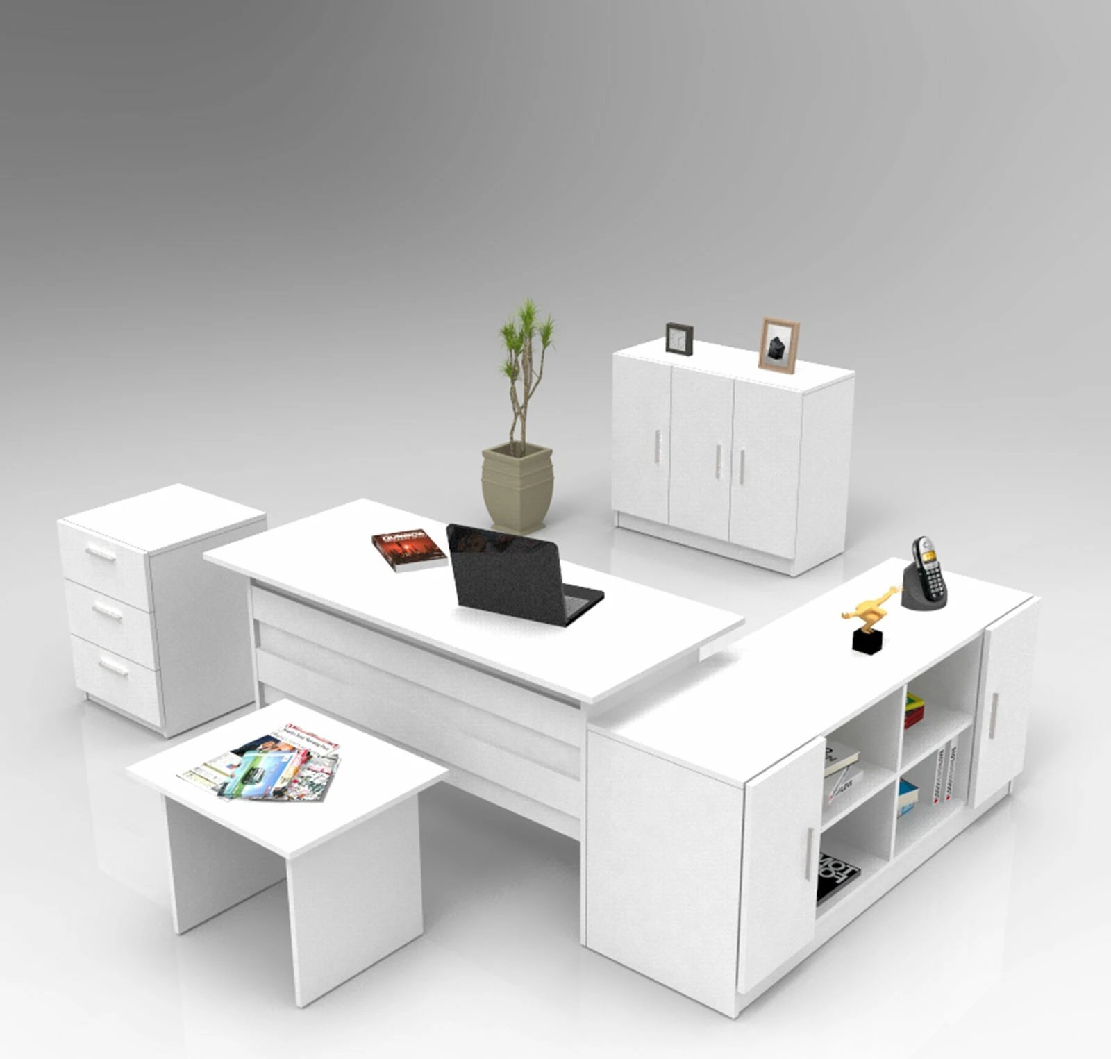 Set mobiljesh për zyre Hanah Home, Vo16-W, ngjyrë e bardhë