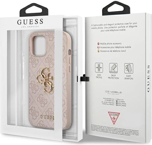 Mbështjellës Guess GUHCP12M4GMGPI për iPhone 12/12 Pro 6.1", rozë, hardcase 4G Big Metal Logo
